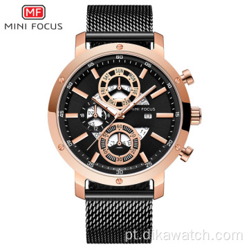 MINIFOCUS masculino luxo malha pulseira negócios quartzo relógios de alta marca esporte militar relógio de pulso homem relogio masculino 0190